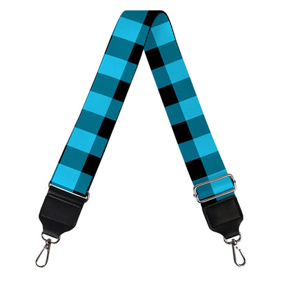 Turquoise And Black Check Pattern Print Bag Strap