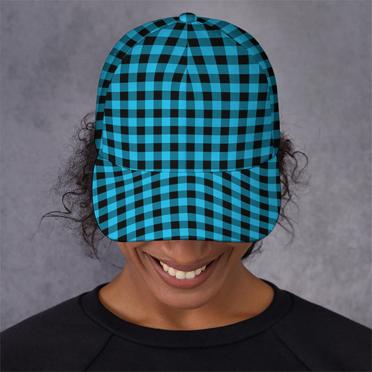 Turquoise And Black Check Pattern Print Baseball Cap