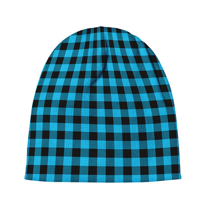 Turquoise And Black Check Pattern Print Beanie