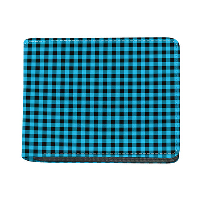 Turquoise And Black Check Pattern Print Bifold Wallet