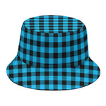 Turquoise And Black Check Pattern Print Bucket Hat