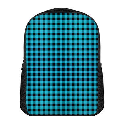 Turquoise And Black Check Pattern Print Casual Backpack