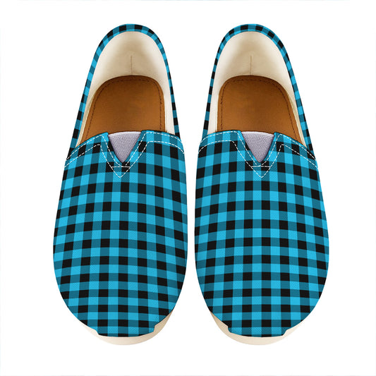 Turquoise And Black Check Pattern Print Casual Shoes