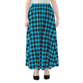 Turquoise And Black Check Pattern Print Chiffon Maxi Skirt