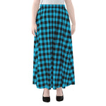 Turquoise And Black Check Pattern Print Chiffon Maxi Skirt