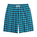 Turquoise And Black Check Pattern Print Cotton Shorts