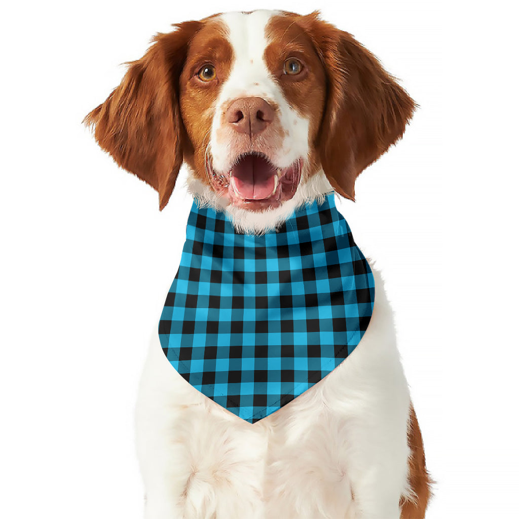 Turquoise And Black Check Pattern Print Dog Bandana