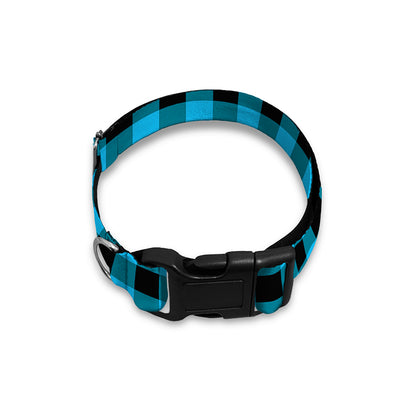 Turquoise And Black Check Pattern Print Dog Collar