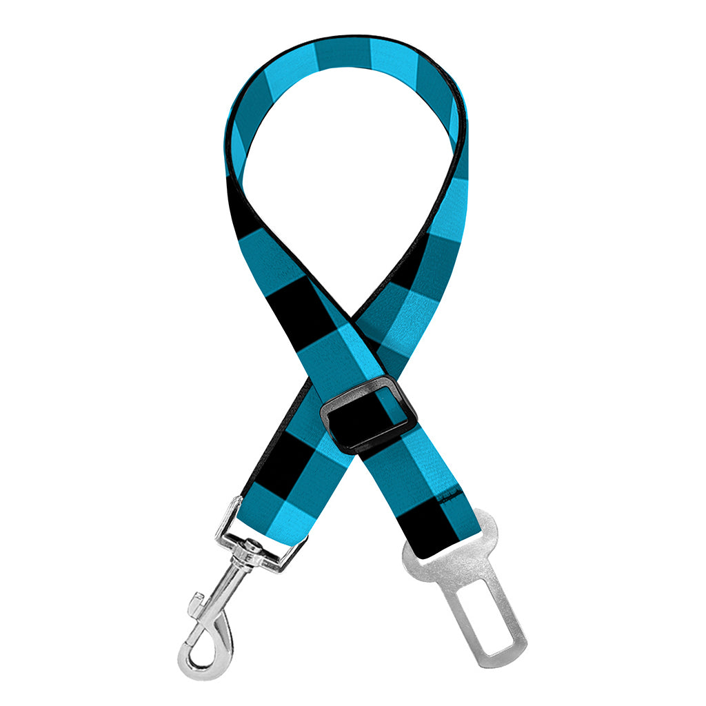 Turquoise And Black Check Pattern Print Dog Seat Belt