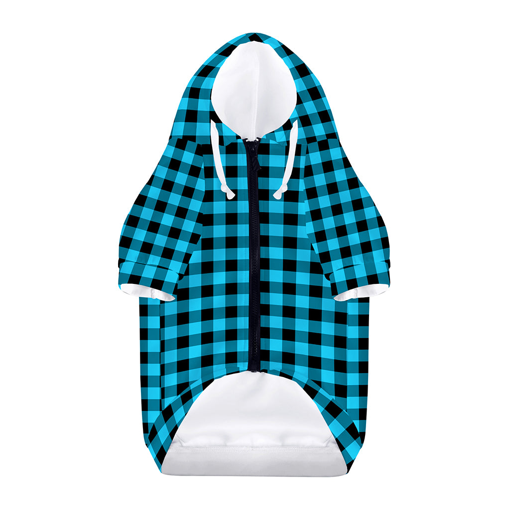 Turquoise And Black Check Pattern Print Dog Zip Up Hoodie