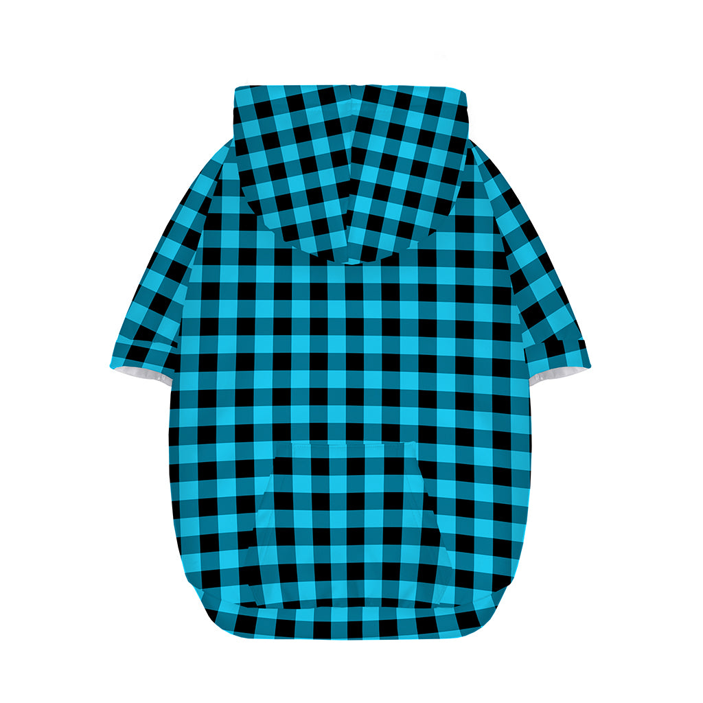 Turquoise And Black Check Pattern Print Dog Zip Up Hoodie