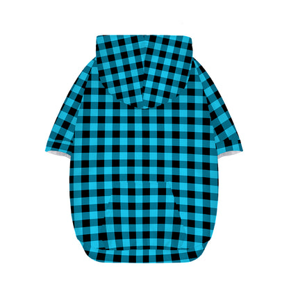 Turquoise And Black Check Pattern Print Dog Zip Up Hoodie