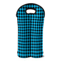 Turquoise And Black Check Pattern Print Double Neoprene Wine Tote