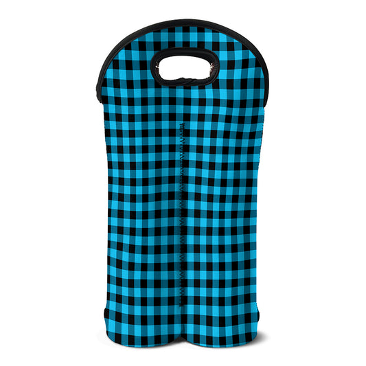 Turquoise And Black Check Pattern Print Double Neoprene Wine Tote