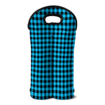 Turquoise And Black Check Pattern Print Double Neoprene Wine Tote