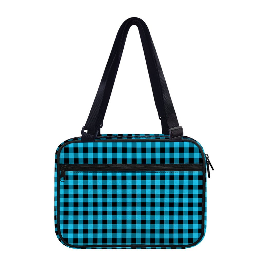 Turquoise And Black Check Pattern Print Double Strap Bible Bag