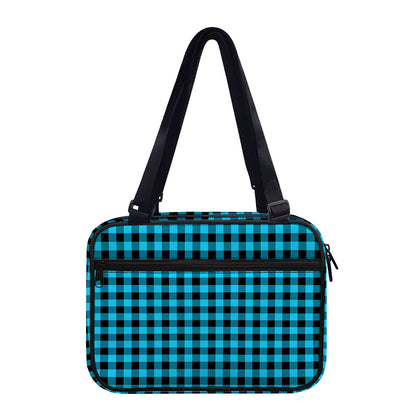 Turquoise And Black Check Pattern Print Double Strap Bible Bag