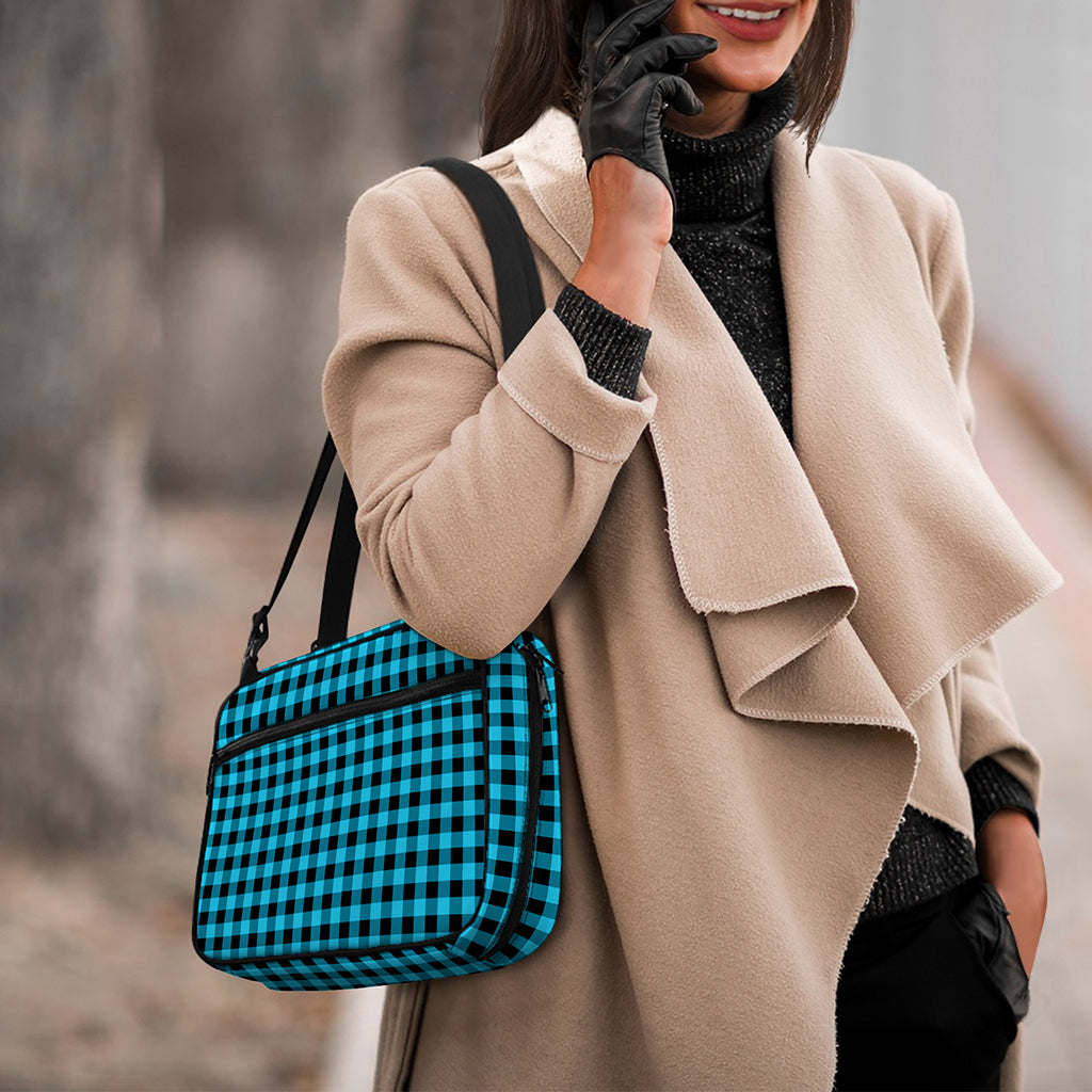 Turquoise And Black Check Pattern Print Double Strap Bible Bag