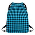 Turquoise And Black Check Pattern Print Drawstring Backpack