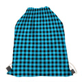 Turquoise And Black Check Pattern Print Drawstring Bag