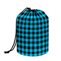 Turquoise And Black Check Pattern Print Drawstring Makeup Bag