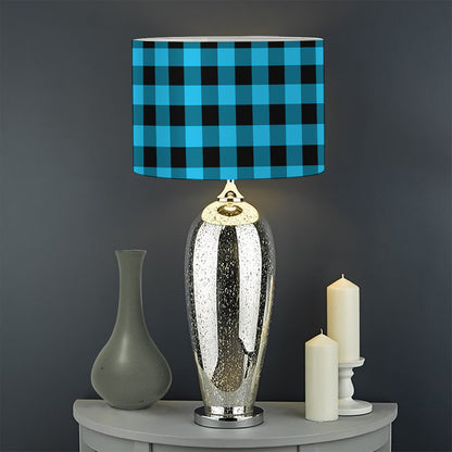Turquoise And Black Check Pattern Print Drum Lamp Shade