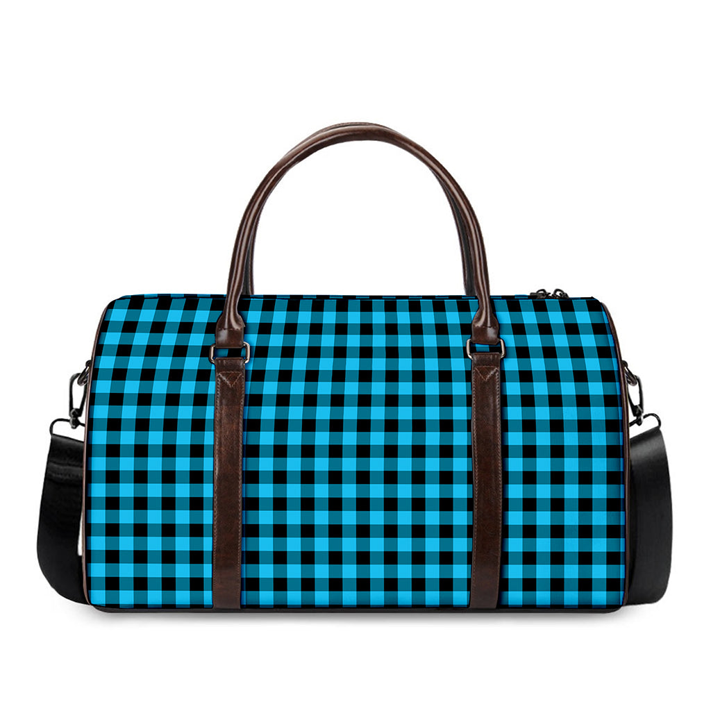 Turquoise And Black Check Pattern Print Duffle Bag