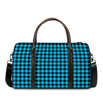 Turquoise And Black Check Pattern Print Duffle Bag