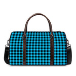 Turquoise And Black Check Pattern Print Duffle Bag