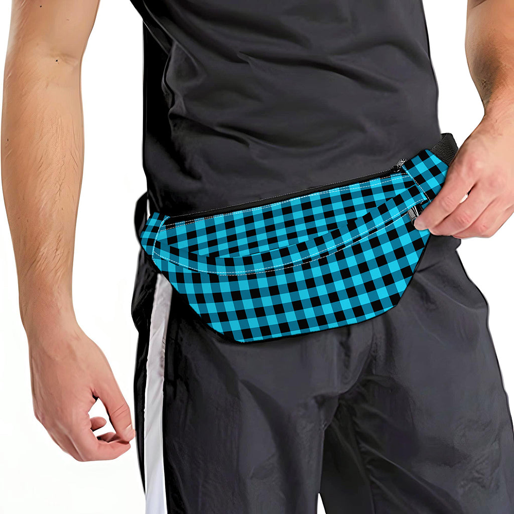 Turquoise And Black Check Pattern Print Fanny Pack