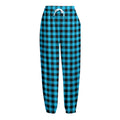 Turquoise And Black Check Pattern Print Fleece Lined Knit Pants