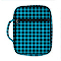 Turquoise And Black Check Pattern Print Front Pocket Bible Bag