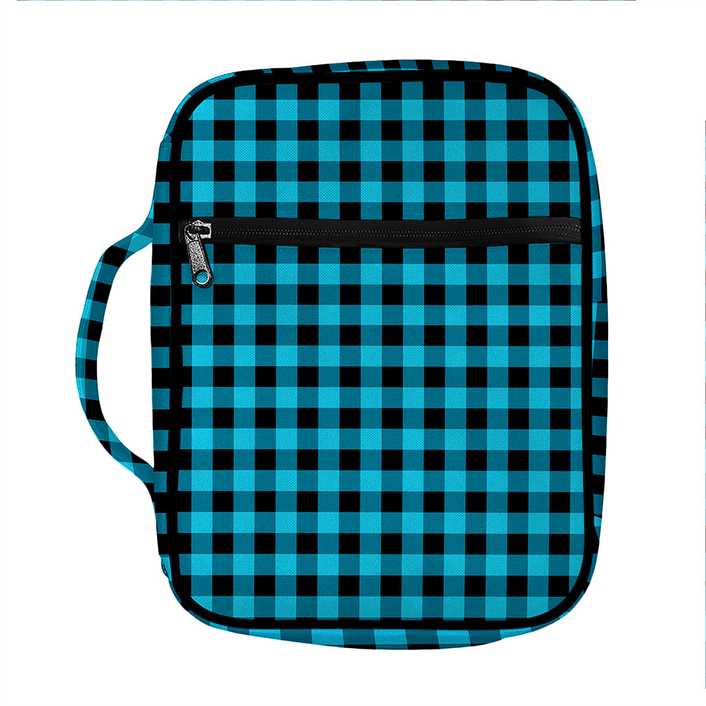 Turquoise And Black Check Pattern Print Front Pocket Bible Bag
