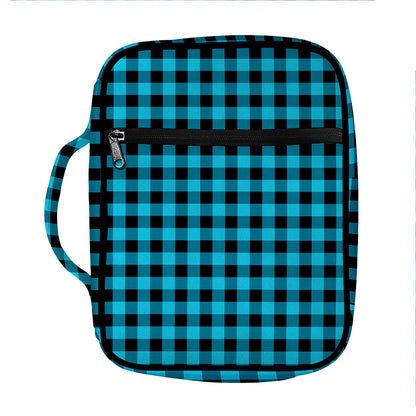Turquoise And Black Check Pattern Print Front Pocket Bible Bag