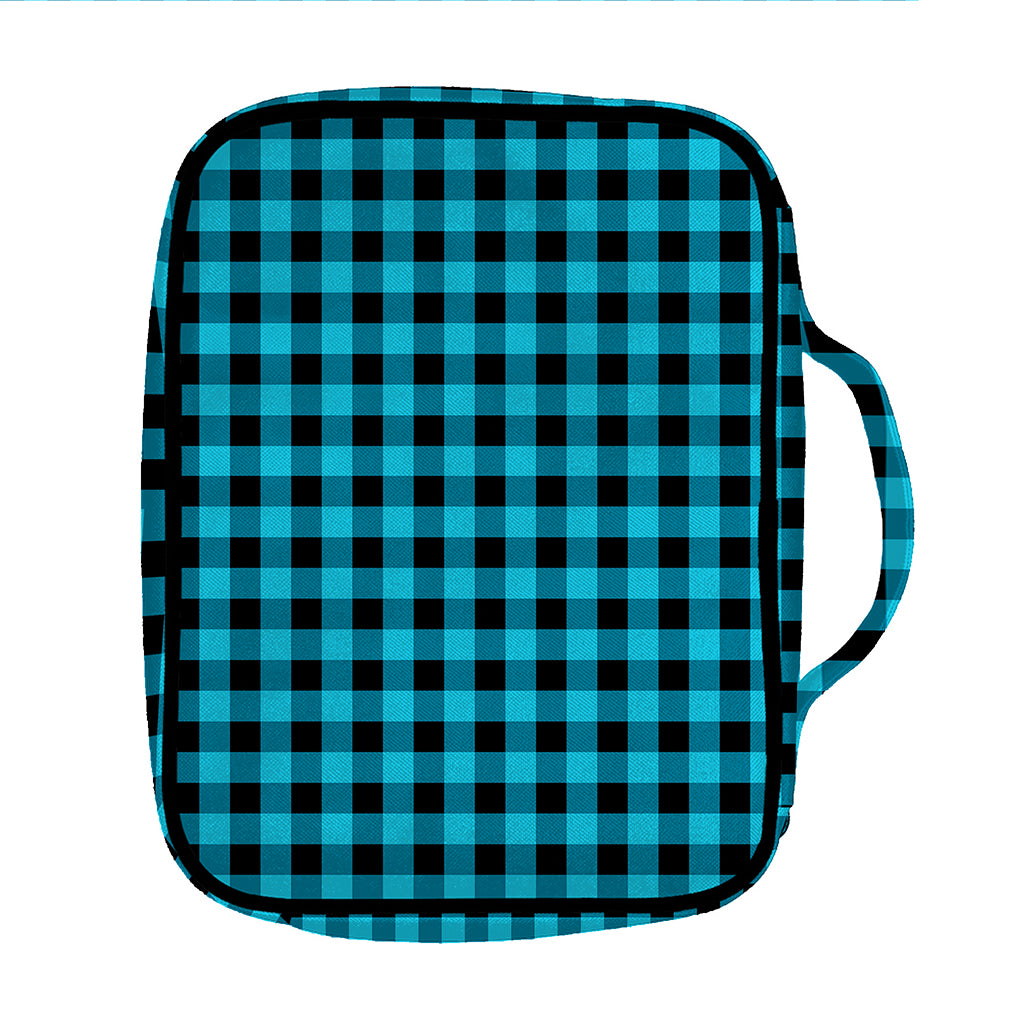 Turquoise And Black Check Pattern Print Front Pocket Bible Bag