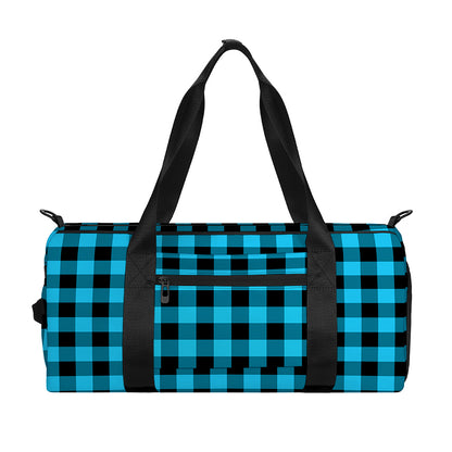 Turquoise And Black Check Pattern Print Gym Bag