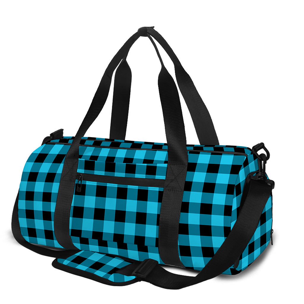 Turquoise And Black Check Pattern Print Gym Bag