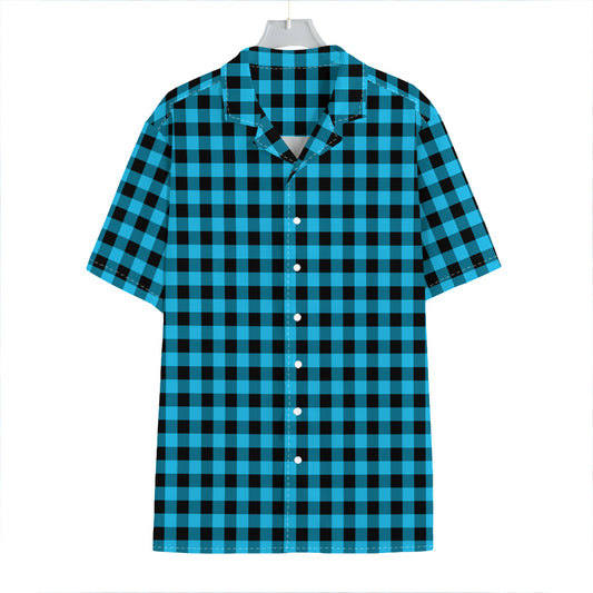 Turquoise And Black Check Pattern Print Hawaiian Shirt