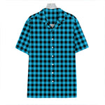 Turquoise And Black Check Pattern Print Hawaiian Shirt