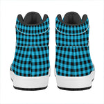 Turquoise And Black Check Pattern Print High Top Leather Sneakers