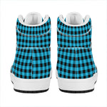 Turquoise And Black Check Pattern Print High Top Leather Sneakers