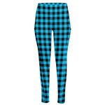 Turquoise And Black Check Pattern Print High-Waisted Pocket Leggings