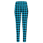Turquoise And Black Check Pattern Print High-Waisted Pocket Leggings