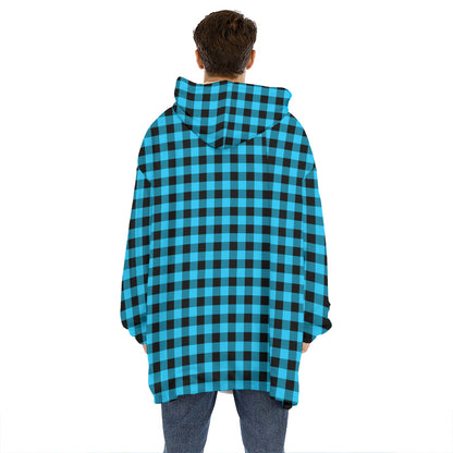 Turquoise And Black Check Pattern Print Hoodie Blanket