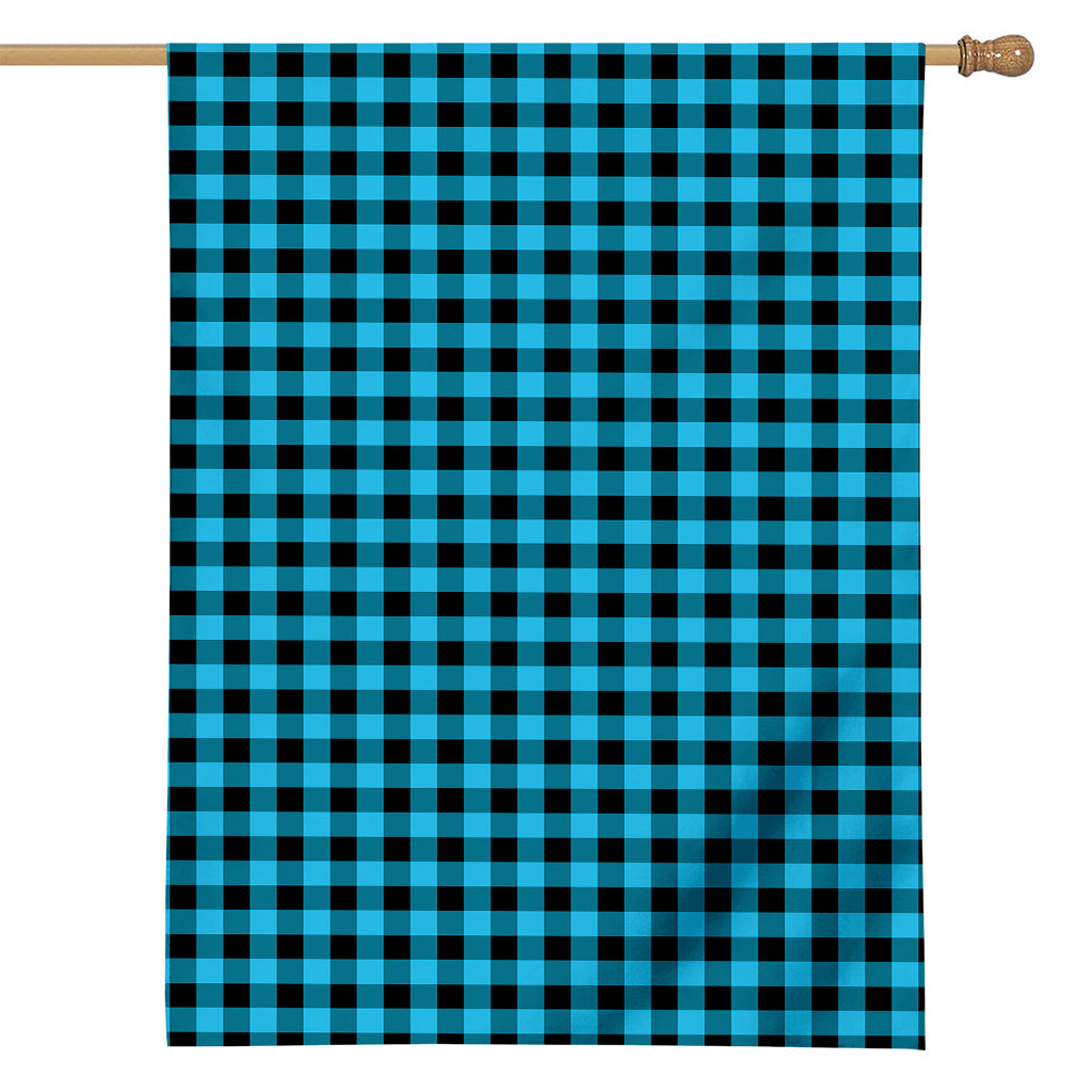 Turquoise And Black Check Pattern Print House Flag