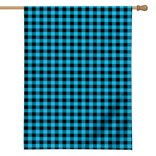 Turquoise And Black Check Pattern Print House Flag