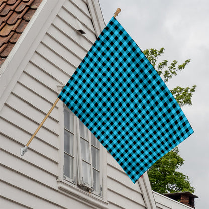 Turquoise And Black Check Pattern Print House Flag