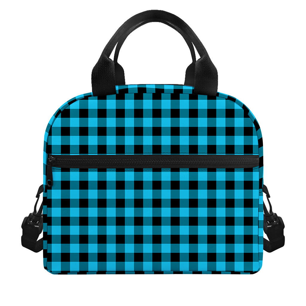 Turquoise And Black Check Pattern Print Insulated Lunch Bag