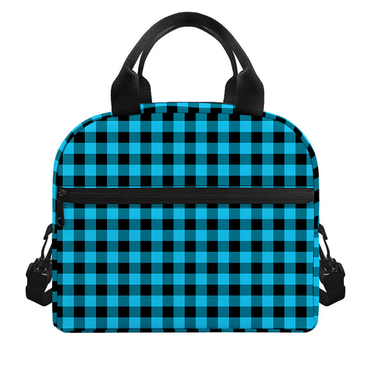 Turquoise And Black Check Pattern Print Insulated Lunch Bag