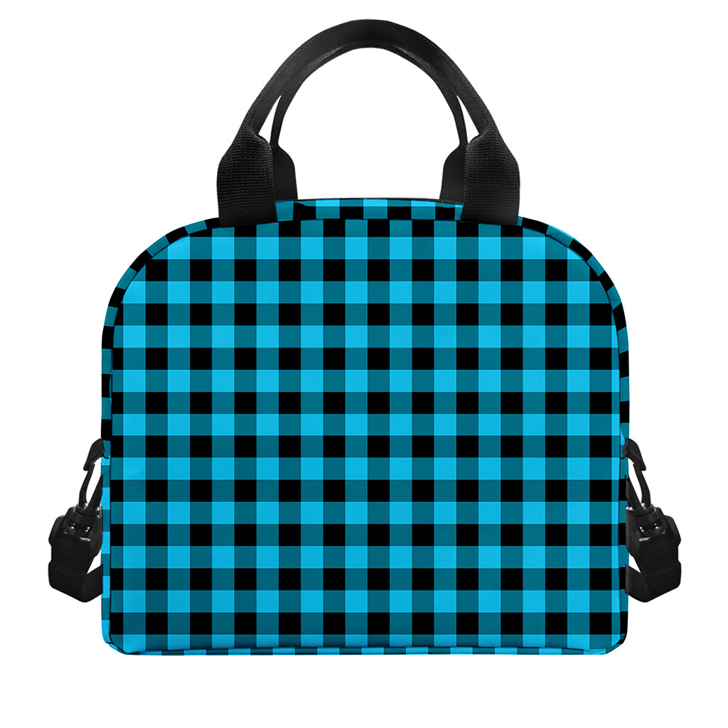 Turquoise And Black Check Pattern Print Insulated Lunch Bag